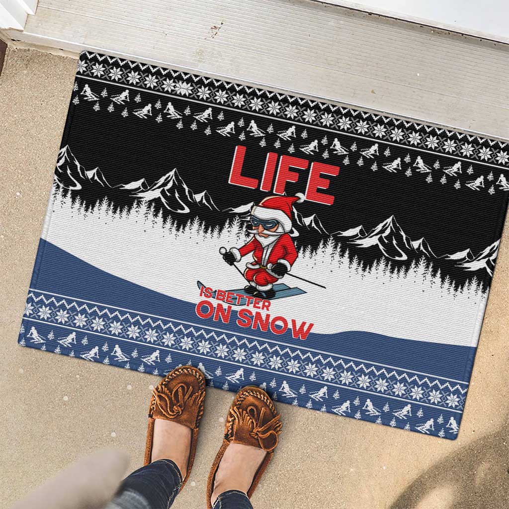 Skiing Life Is Better On Snow Christmas Rubber Doormat Xmas Holiday Patterns - Wonder Print Shop