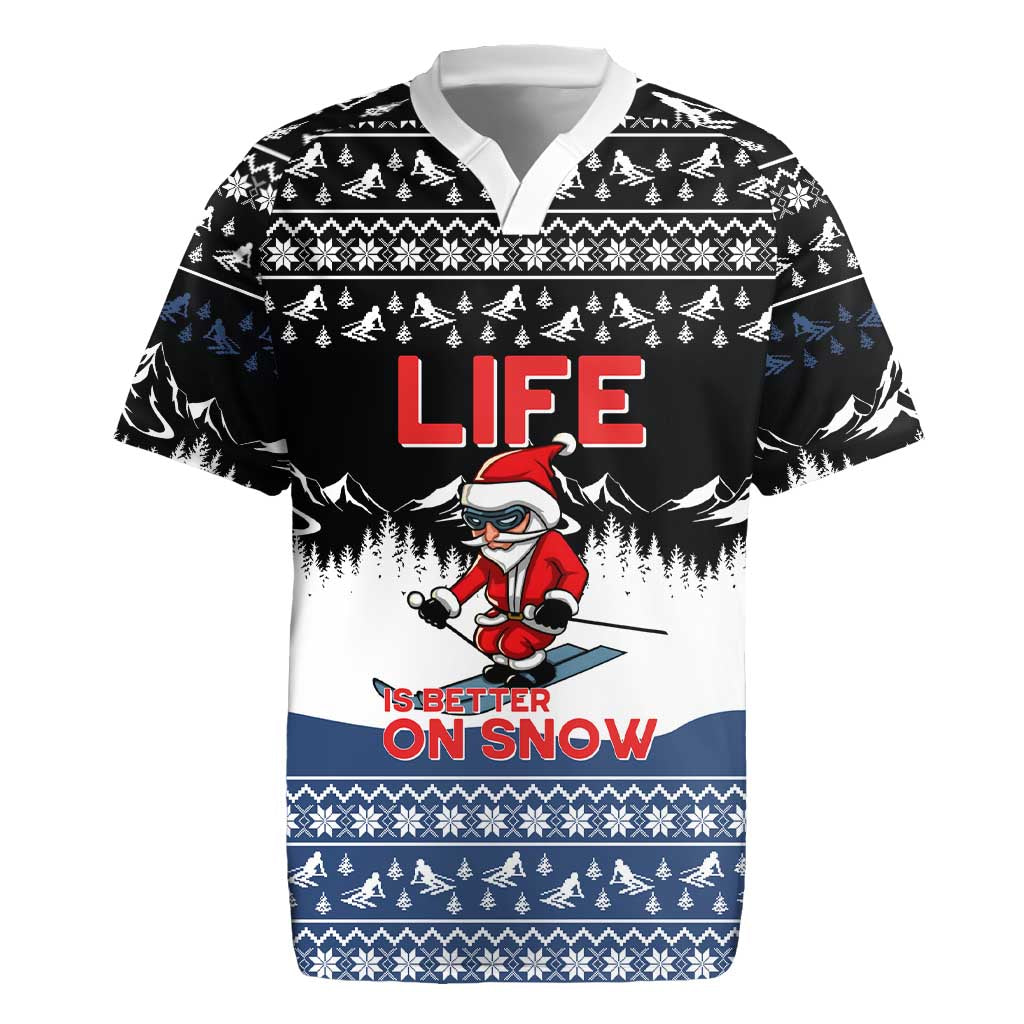 Skiing Life Is Better On Snow Christmas Rugby Jersey Xmas Holiday Patterns - Wonder Print Shop