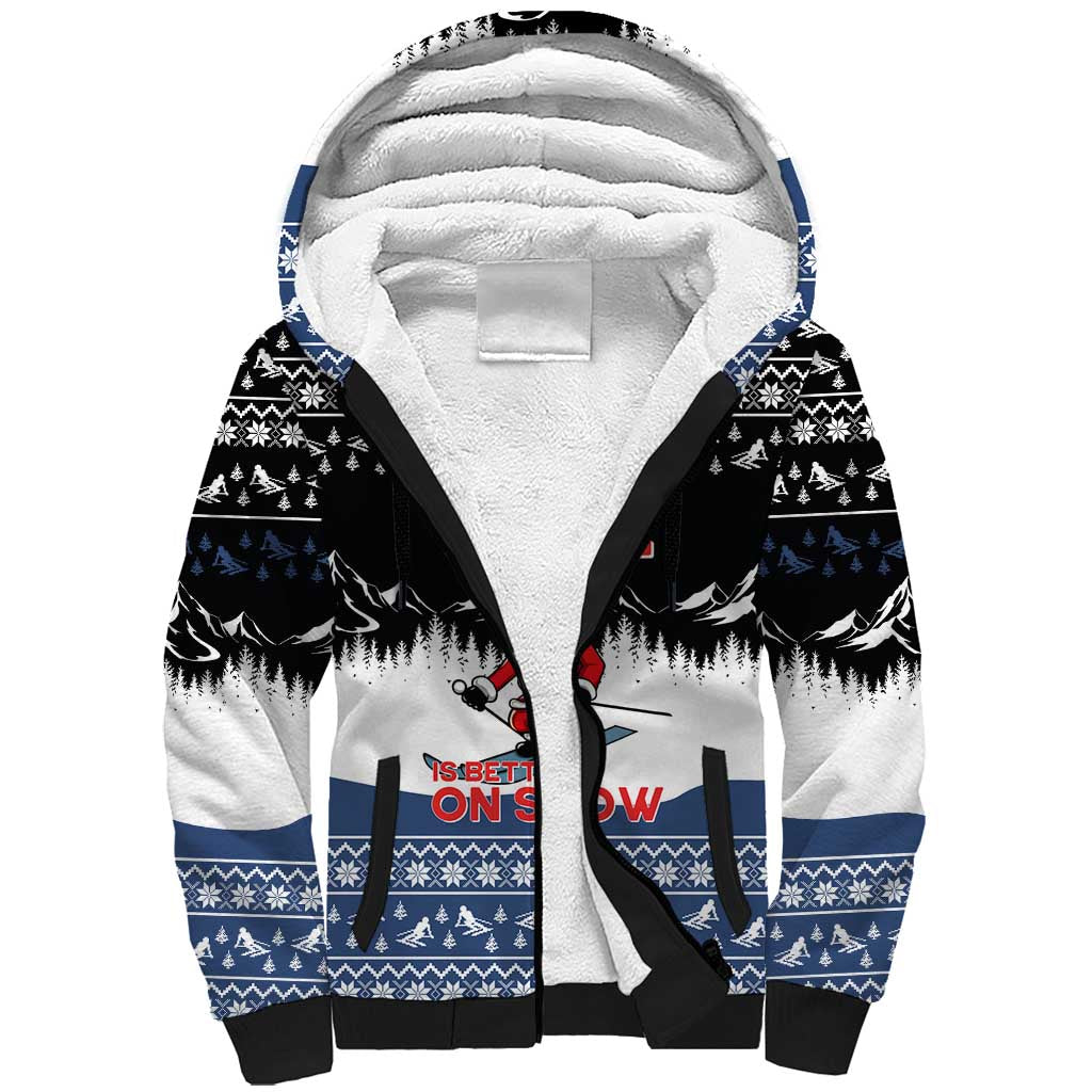 Skiing Life Is Better On Snow Christmas Sherpa Hoodie Xmas Holiday Patterns - Wonder Print Shop