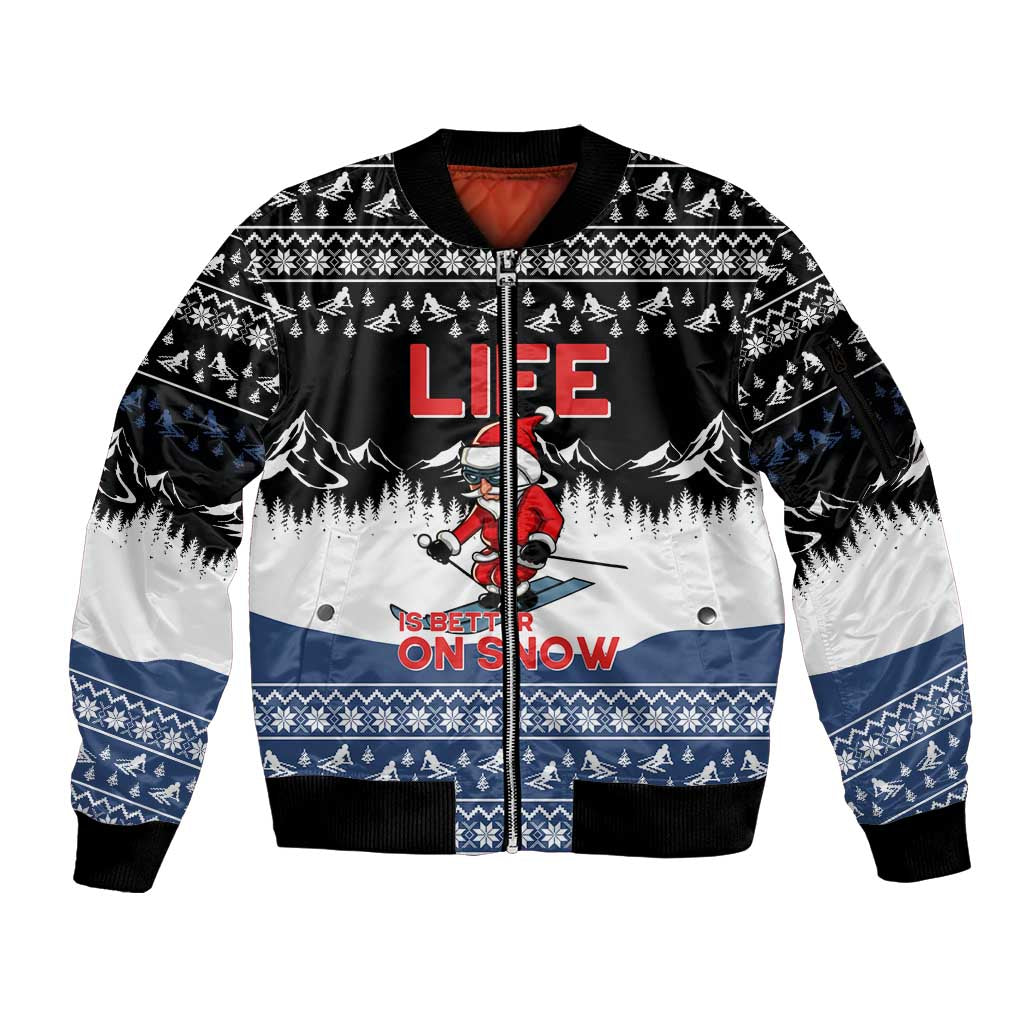 Skiing Life Is Better On Snow Christmas Sleeve Zip Bomber Jacket Xmas Holiday Patterns - Wonder Print Shop