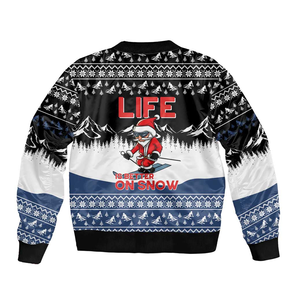 Skiing Life Is Better On Snow Christmas Sleeve Zip Bomber Jacket Xmas Holiday Patterns - Wonder Print Shop