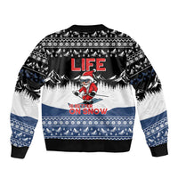 Skiing Life Is Better On Snow Christmas Sleeve Zip Bomber Jacket Xmas Holiday Patterns - Wonder Print Shop