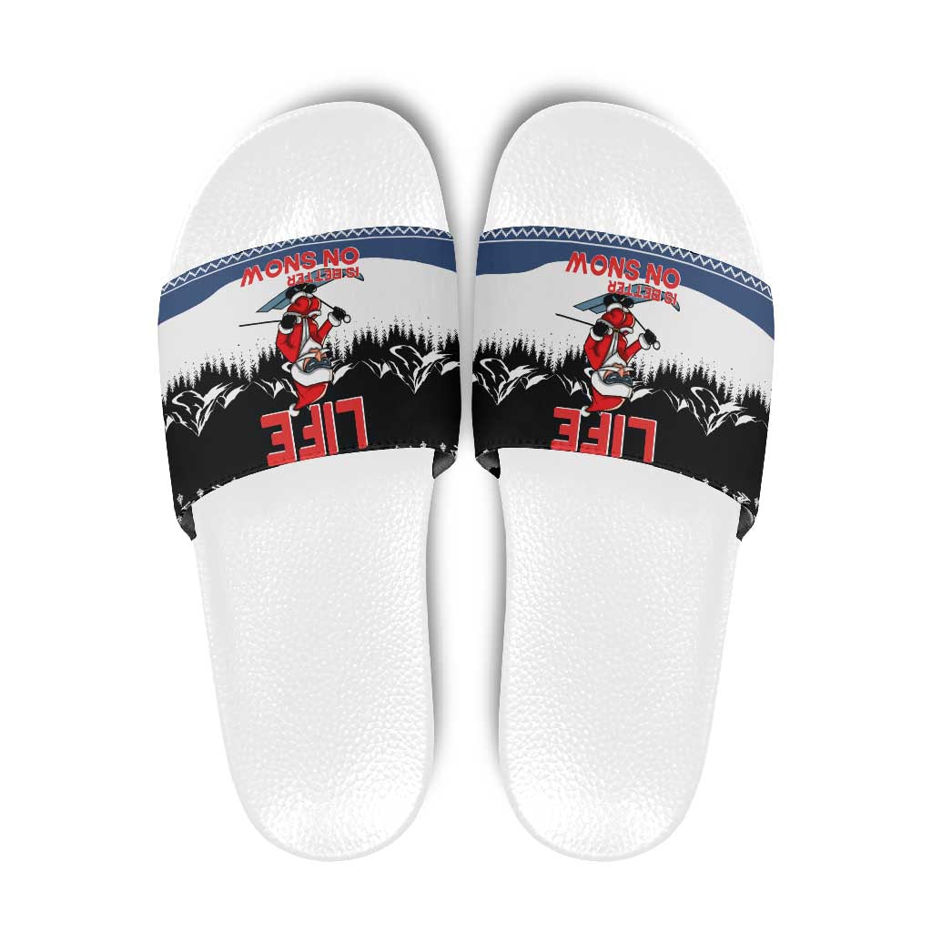 Skiing Life Is Better On Snow Christmas Slide Sandals Xmas Holiday Patterns - Wonder Print Shop