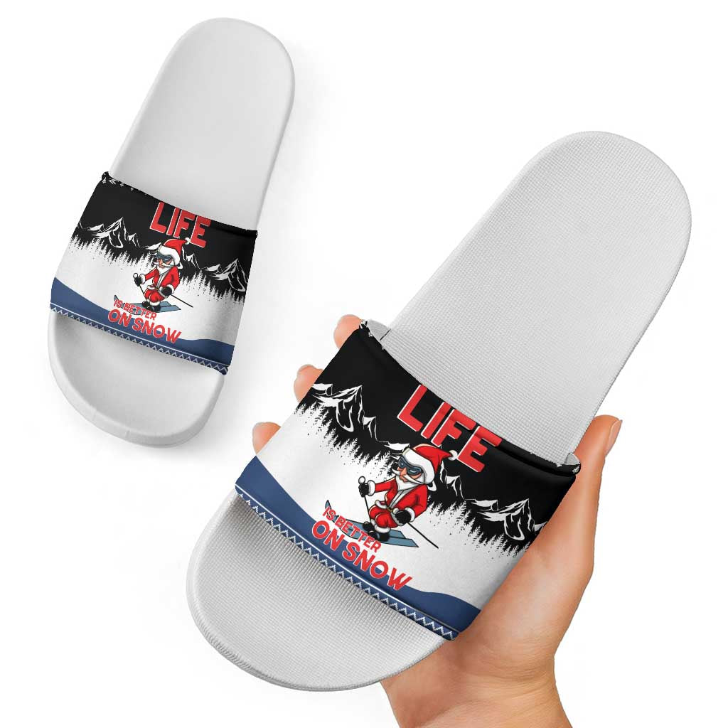 Skiing Life Is Better On Snow Christmas Slide Sandals Xmas Holiday Patterns - Wonder Print Shop