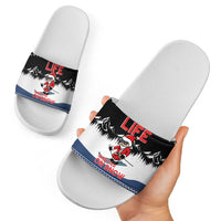 Skiing Life Is Better On Snow Christmas Slide Sandals Xmas Holiday Patterns - Wonder Print Shop
