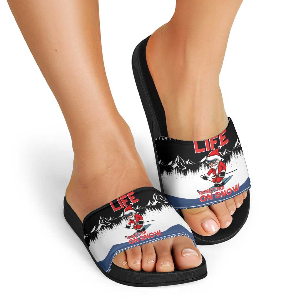 Skiing Life Is Better On Snow Christmas Slide Sandals Xmas Holiday Patterns - Wonder Print Shop