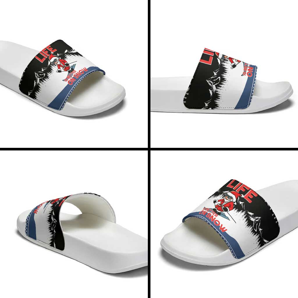 Skiing Life Is Better On Snow Christmas Slide Sandals Xmas Holiday Patterns - Wonder Print Shop