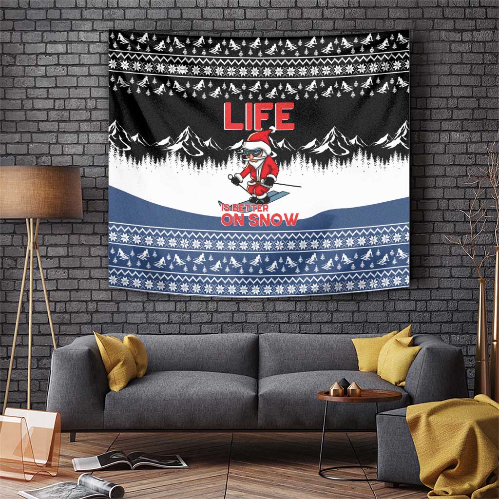 Skiing Life Is Better On Snow Christmas Tapestry Xmas Holiday Patterns - Wonder Print Shop