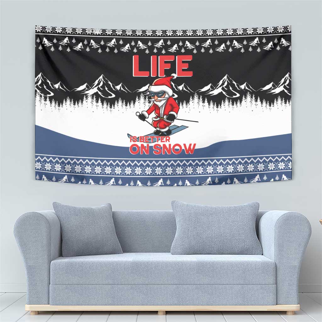 Skiing Life Is Better On Snow Christmas Tapestry Xmas Holiday Patterns - Wonder Print Shop