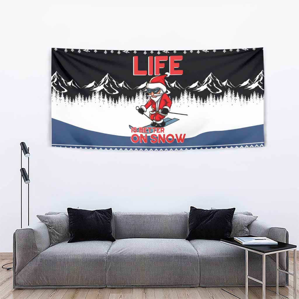 Skiing Life Is Better On Snow Christmas Tapestry Xmas Holiday Patterns - Wonder Print Shop