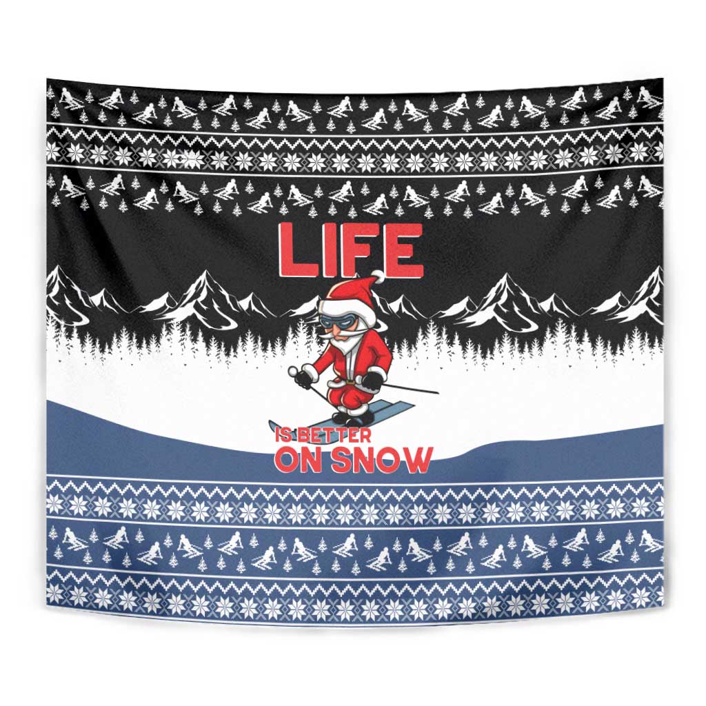 Skiing Life Is Better On Snow Christmas Tapestry Xmas Holiday Patterns - Wonder Print Shop