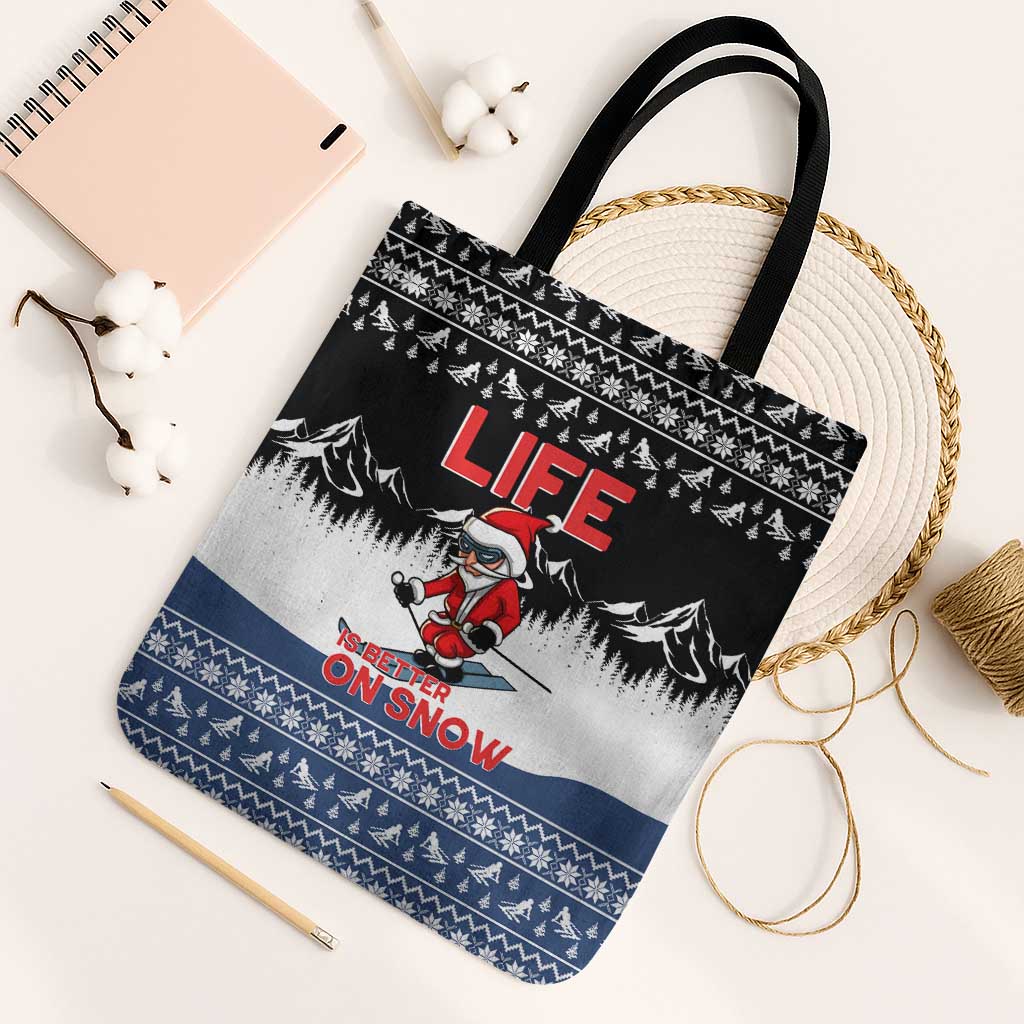Skiing Life Is Better On Snow Christmas Tote Bag Xmas Holiday Patterns - Wonder Print Shop
