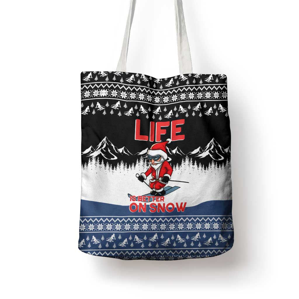 Skiing Life Is Better On Snow Christmas Tote Bag Xmas Holiday Patterns - Wonder Print Shop