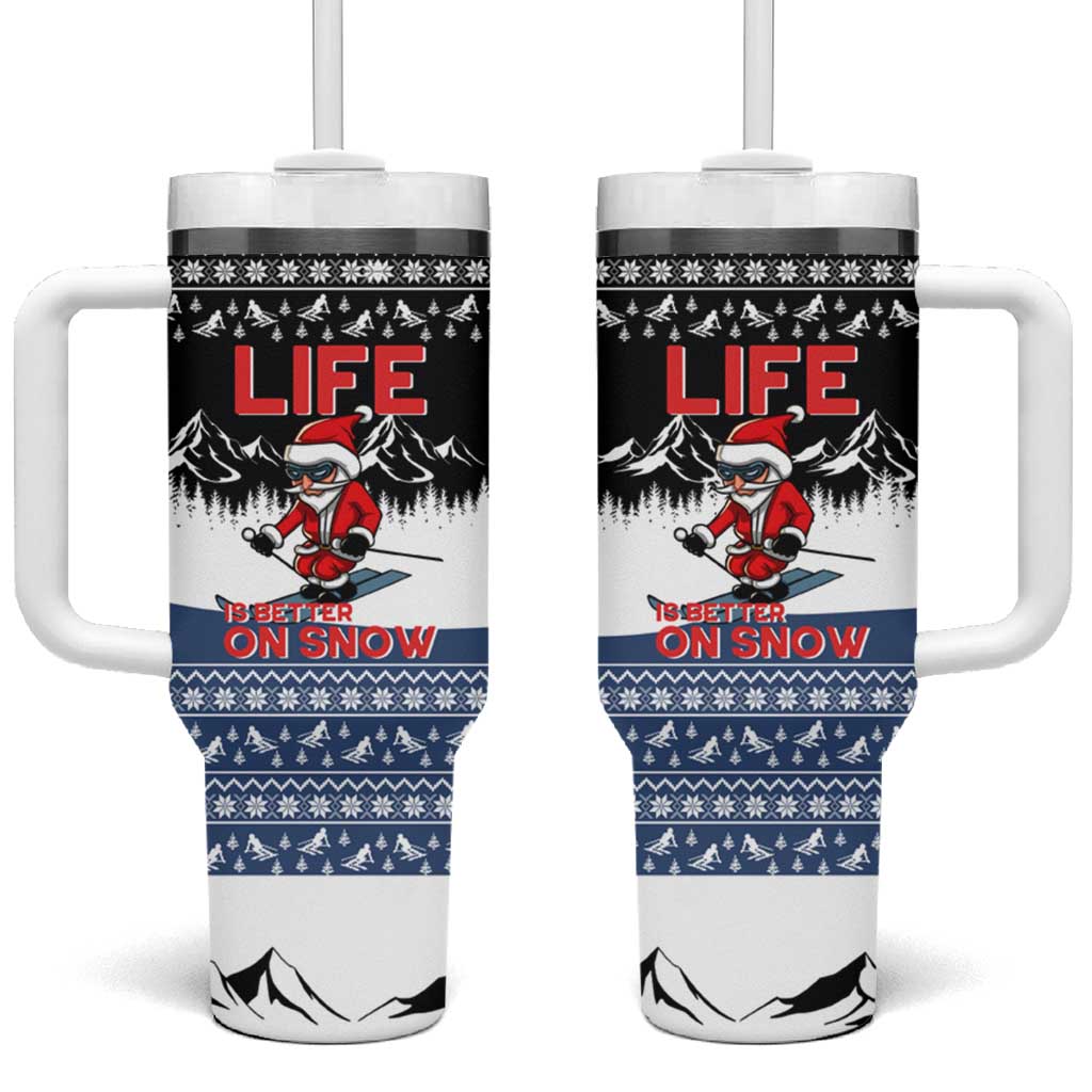 Skiing Life Is Better On Snow Christmas Tumbler With Handle Xmas Holiday Patterns - Wonder Print Shop