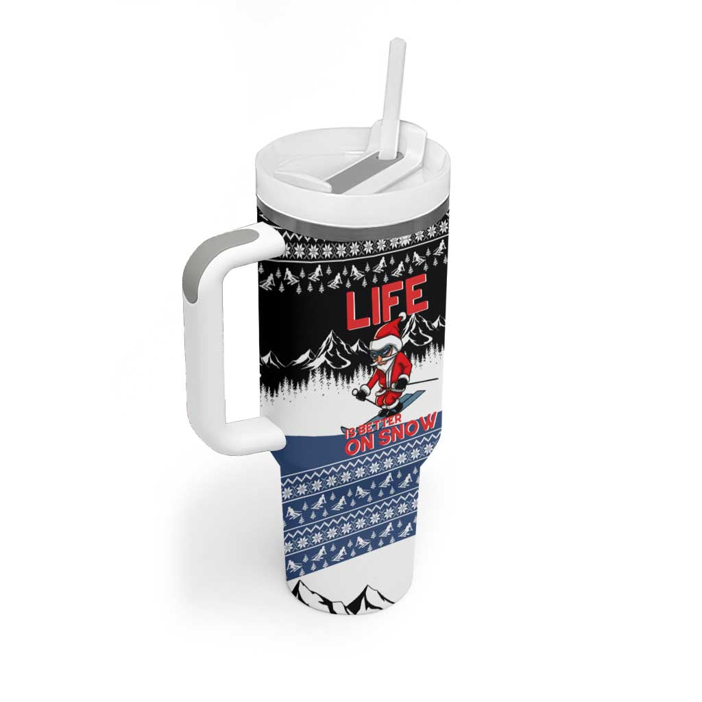 Skiing Life Is Better On Snow Christmas Tumbler With Handle Xmas Holiday Patterns - Wonder Print Shop