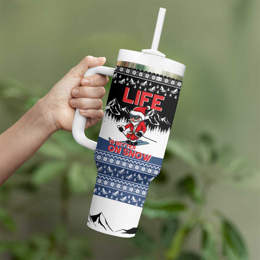 Skiing Life Is Better On Snow Christmas Tumbler With Handle Xmas Holiday Patterns - Wonder Print Shop