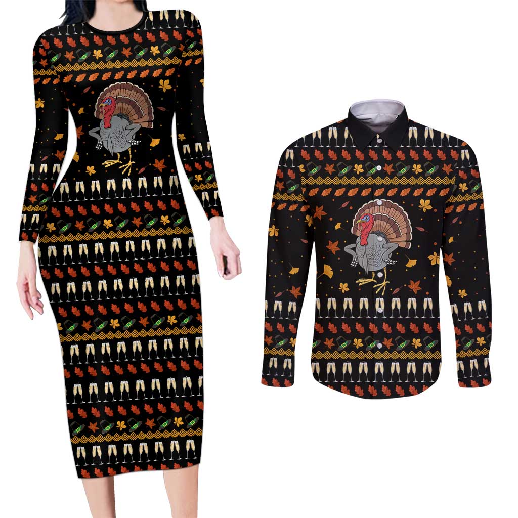 Thanksgiving Christmas Design Couples Matching Long Sleeve Bodycon Dress and Long Sleeve Button Shirt Xmas Holiday Patterns - Wonder Print Shop