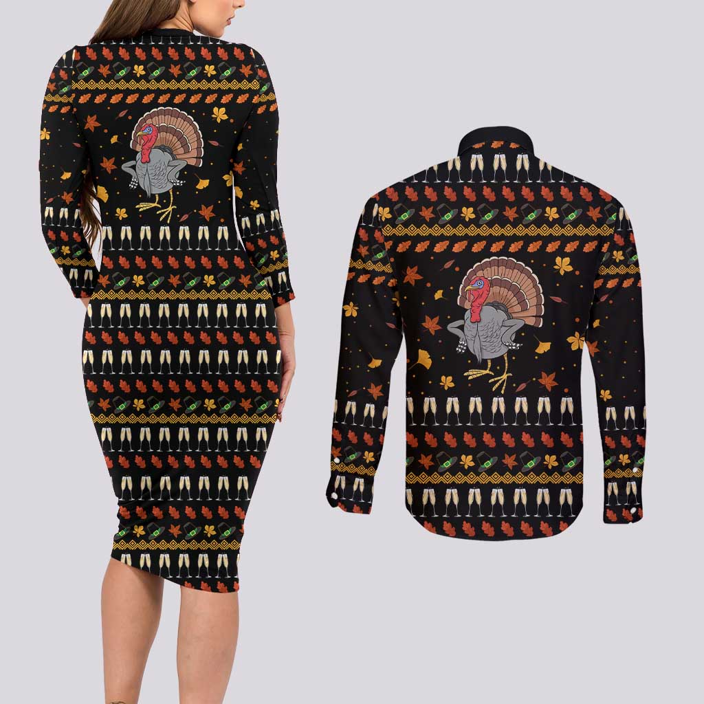 Thanksgiving Christmas Design Couples Matching Long Sleeve Bodycon Dress and Long Sleeve Button Shirt Xmas Holiday Patterns - Wonder Print Shop