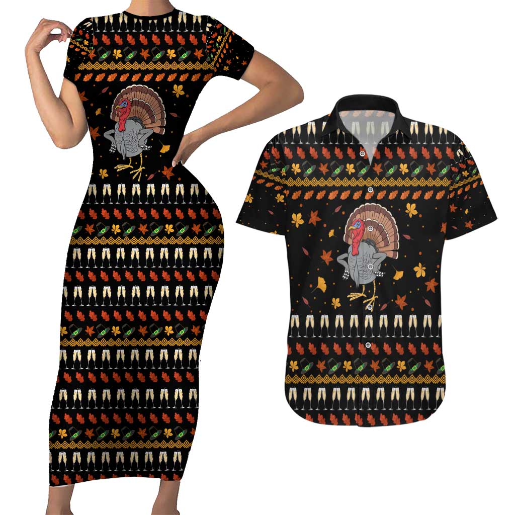 Thanksgiving Christmas Design Couples Matching Short Sleeve Bodycon Dress and Hawaiian Shirt Xmas Holiday Patterns - Wonder Print Shop