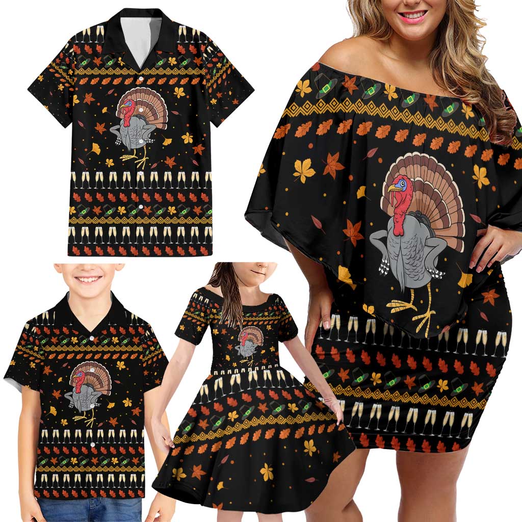 Thanksgiving Christmas Design Family Matching Off Shoulder Short Dress and Hawaiian Shirt Xmas Holiday Patterns - Wonder Print Shop