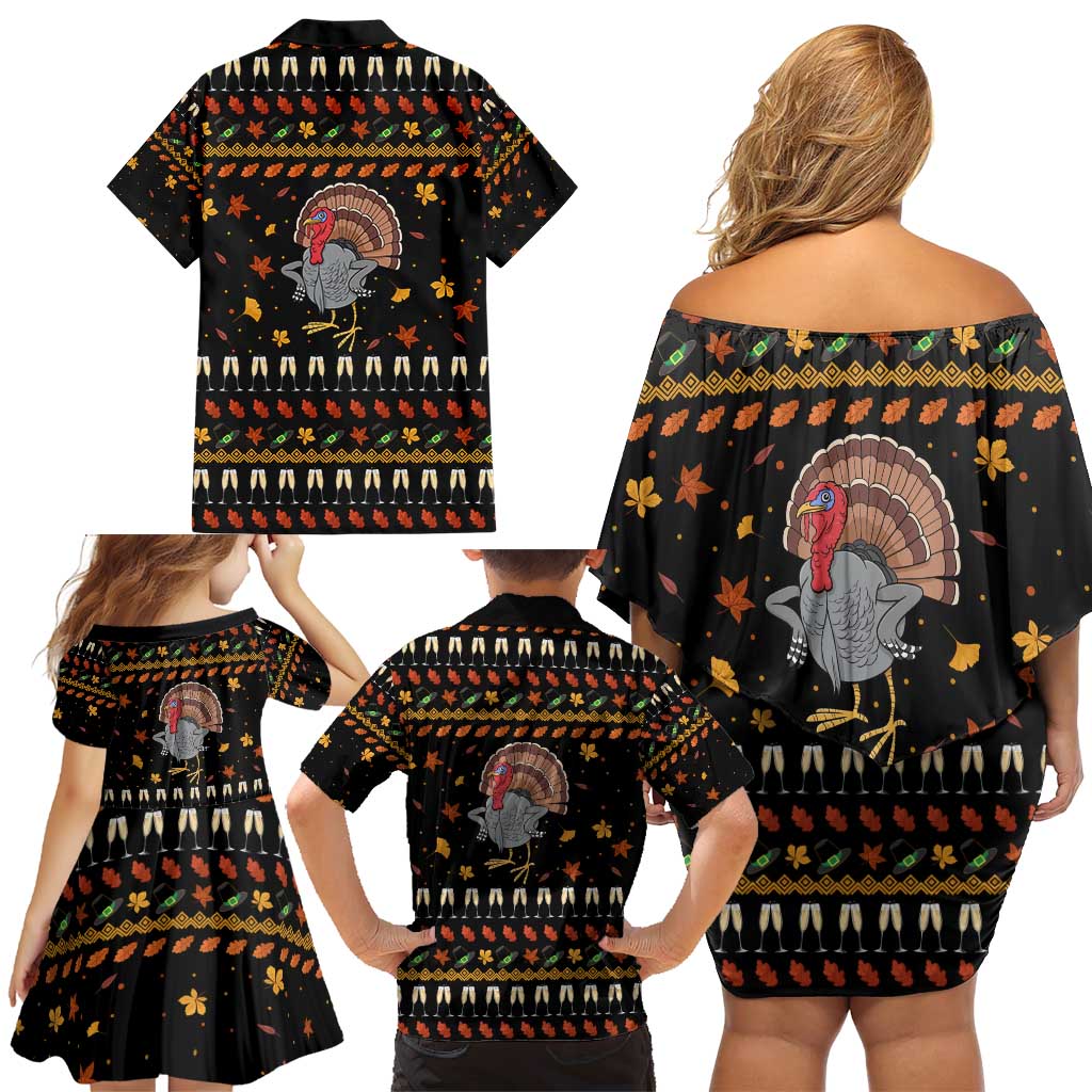 Thanksgiving Christmas Design Family Matching Off Shoulder Short Dress and Hawaiian Shirt Xmas Holiday Patterns - Wonder Print Shop