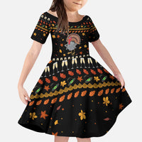 Thanksgiving Christmas Design Kid Short Sleeve Dress Xmas Holiday Patterns - Wonder Print Shop