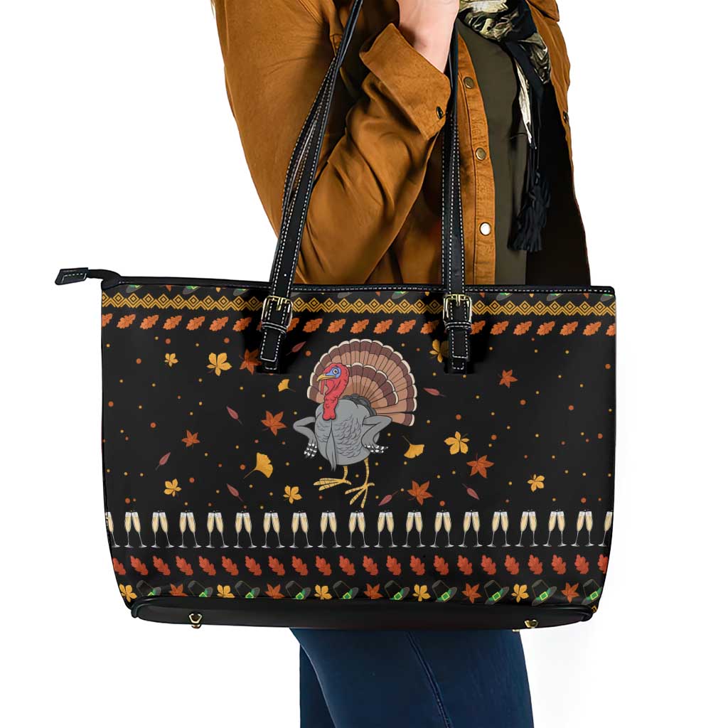 Thanksgiving Christmas Design Leather Tote Bag Xmas Holiday Patterns - Wonder Print Shop
