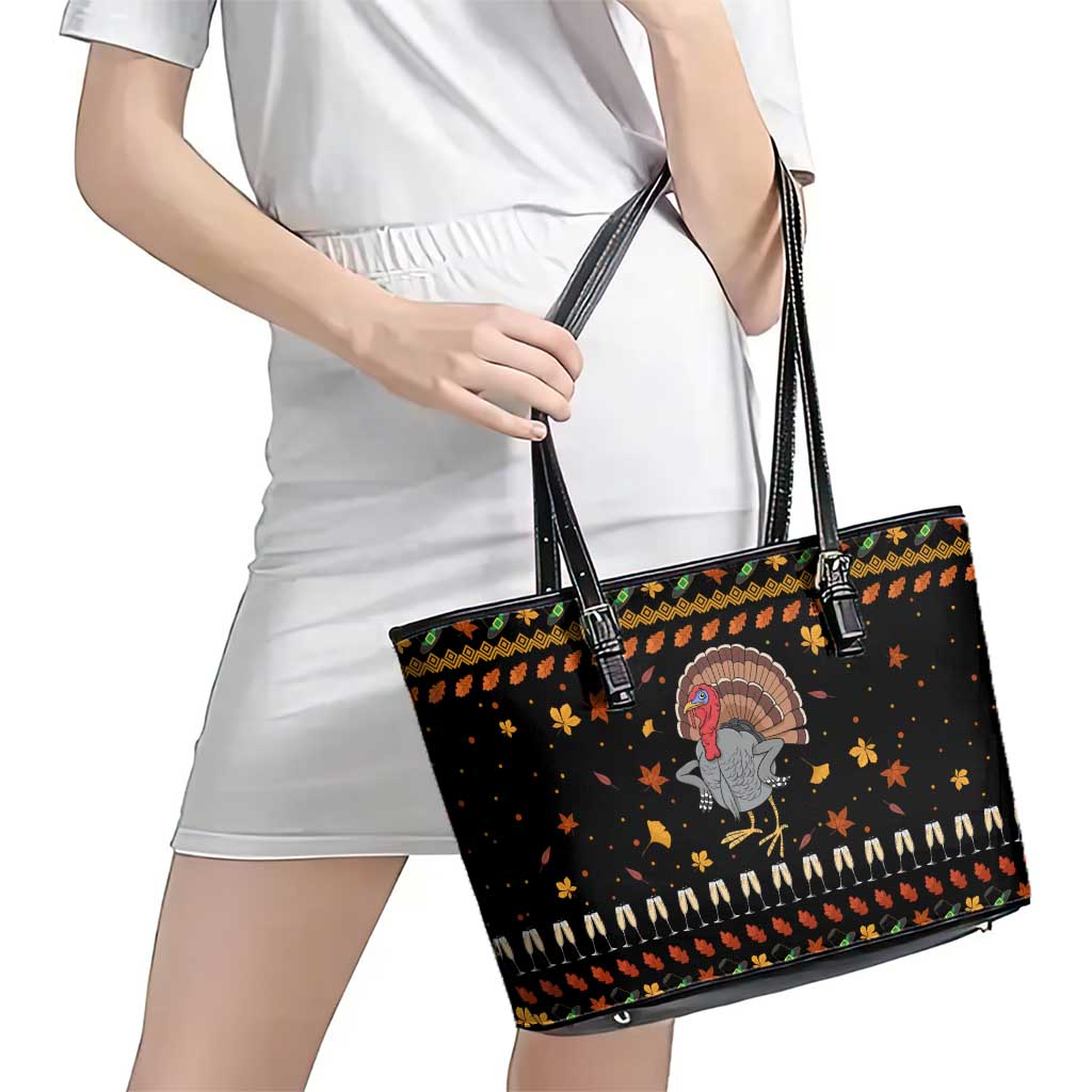 Thanksgiving Christmas Design Leather Tote Bag Xmas Holiday Patterns - Wonder Print Shop