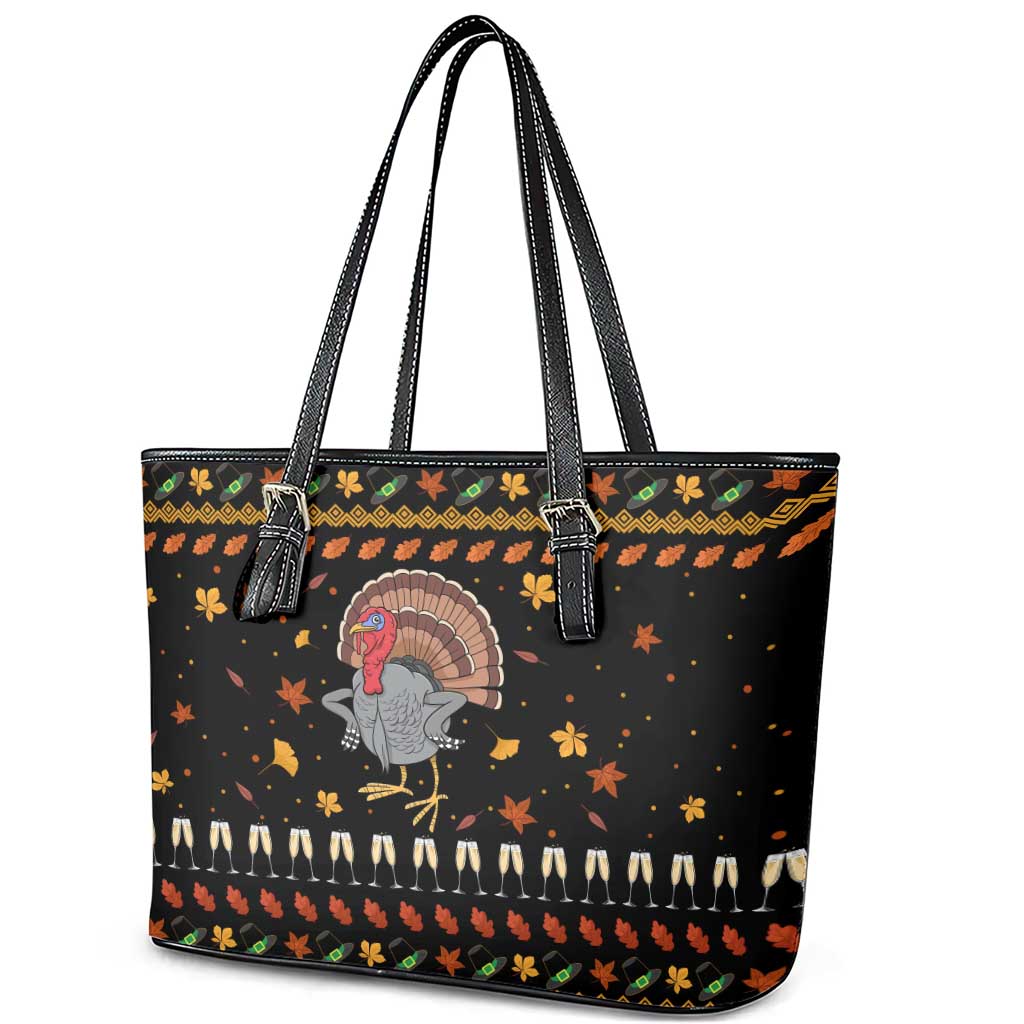 Thanksgiving Christmas Design Leather Tote Bag Xmas Holiday Patterns - Wonder Print Shop