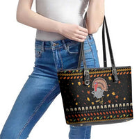 Thanksgiving Christmas Design Leather Tote Bag Xmas Holiday Patterns - Wonder Print Shop