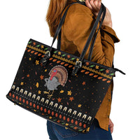 Thanksgiving Christmas Design Leather Tote Bag Xmas Holiday Patterns - Wonder Print Shop