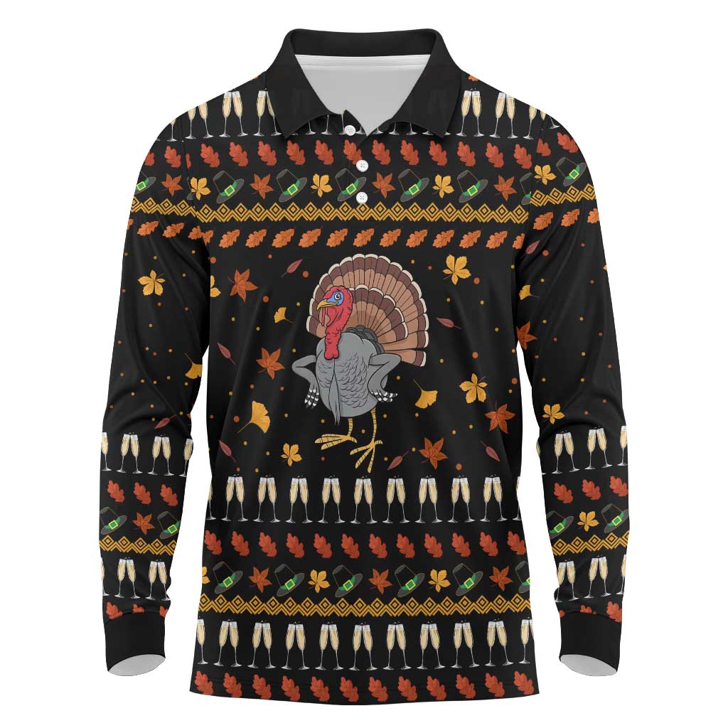 Thanksgiving Christmas Design Long Sleeve Polo Shirt Xmas Holiday Patterns - Wonder Print Shop