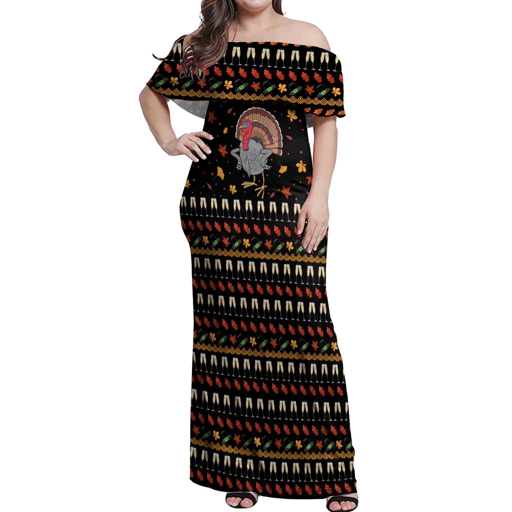 Thanksgiving Christmas Design Off Shoulder Maxi Dress Xmas Holiday Patterns - undefined