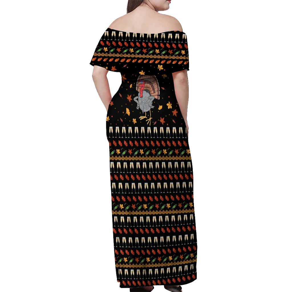 Thanksgiving Christmas Design Off Shoulder Maxi Dress Xmas Holiday Patterns - undefined