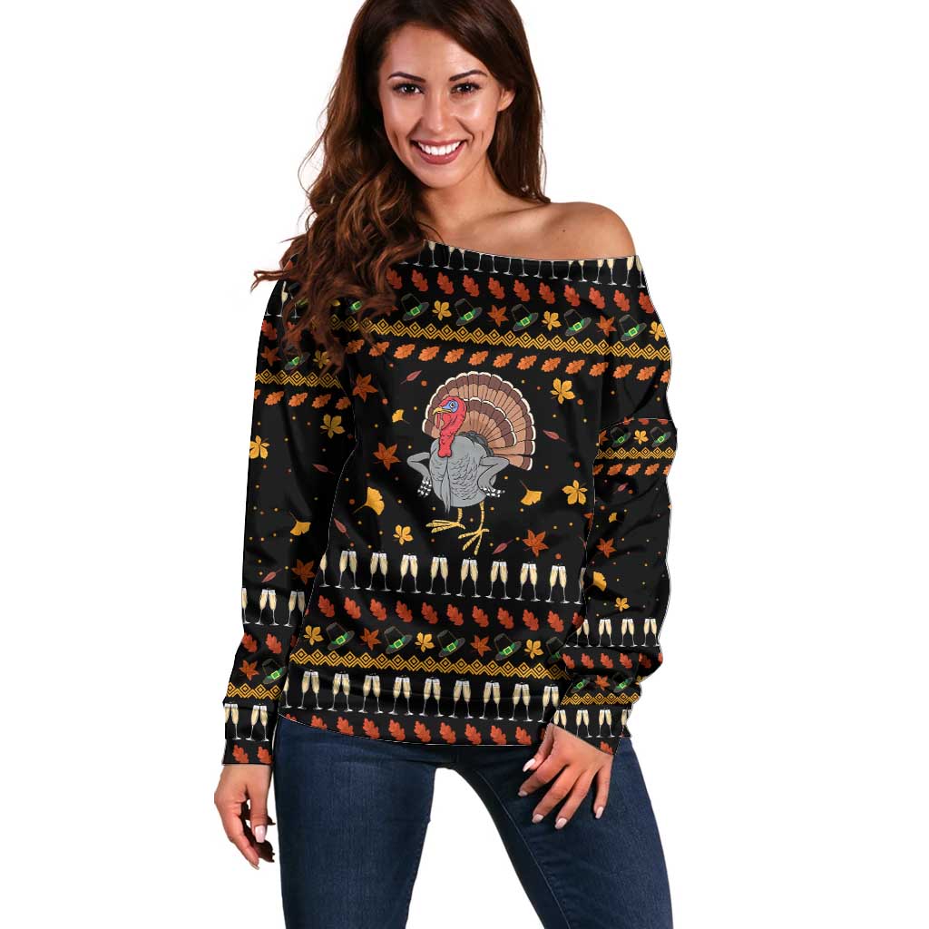 Thanksgiving Christmas Design Off Shoulder Sweater Xmas Holiday Patterns - Wonder Print Shop