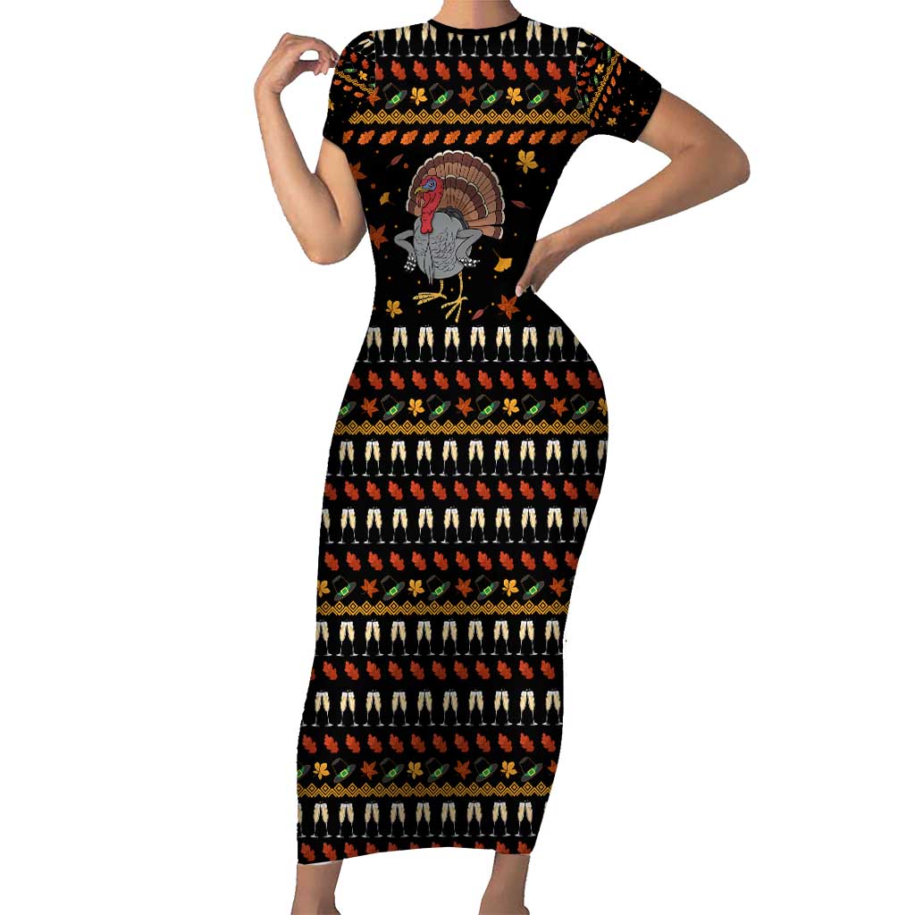 Thanksgiving Christmas Design Short Sleeve Bodycon Dress Xmas Holiday Patterns - Wonder Print Shop