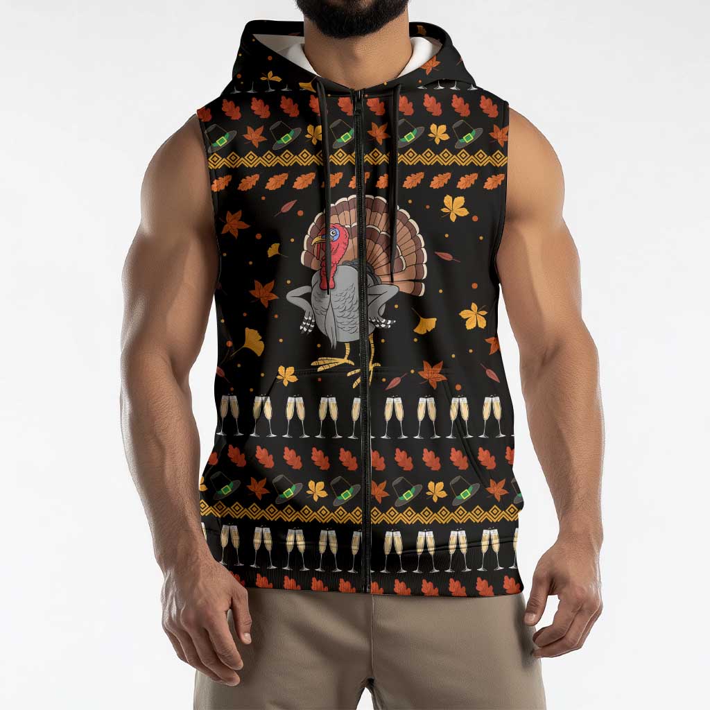 Thanksgiving Christmas Design Sleeveless Zip Hoodie Xmas Holiday Patterns - Wonder Print Shop