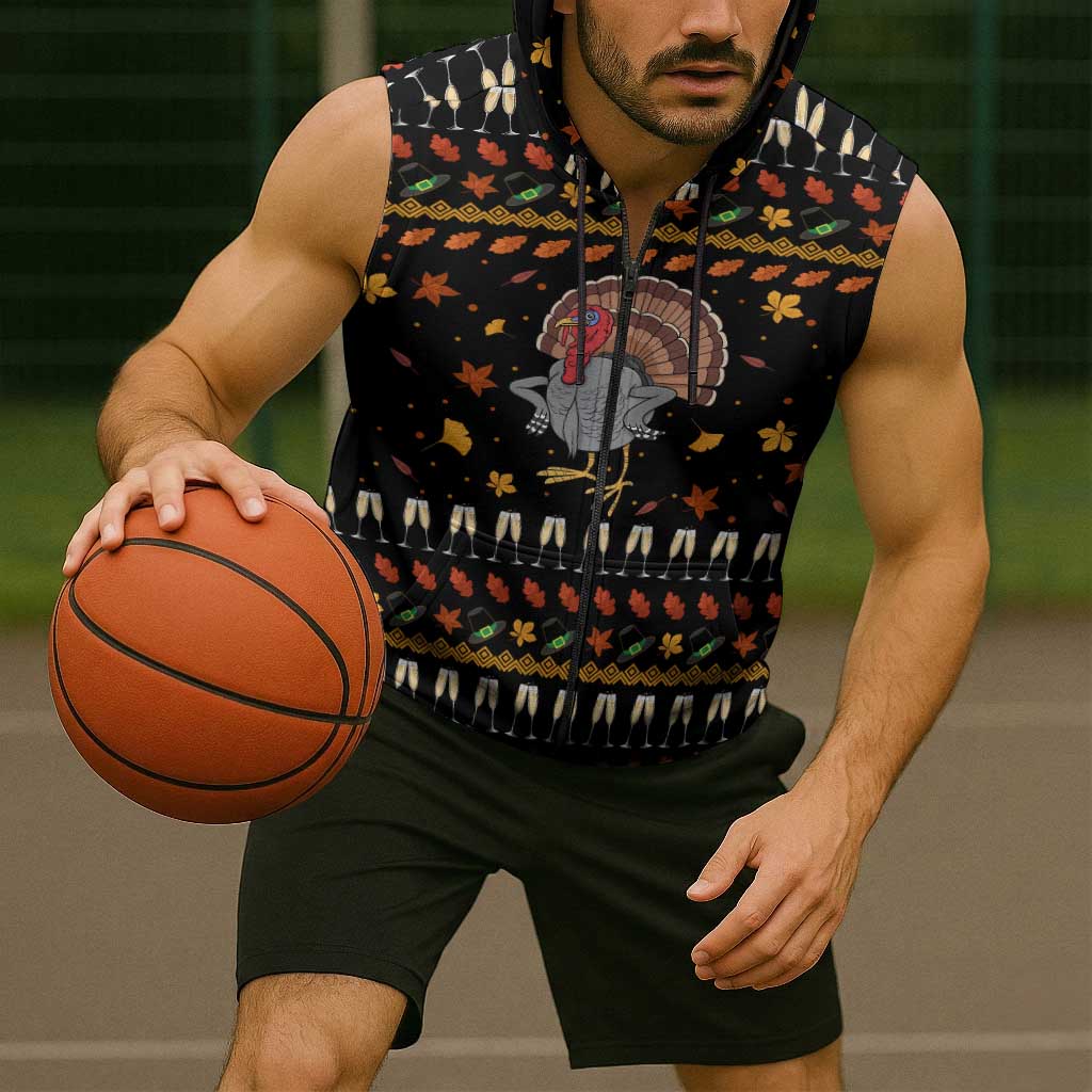 Thanksgiving Christmas Design Sleeveless Zip Hoodie Xmas Holiday Patterns - Wonder Print Shop