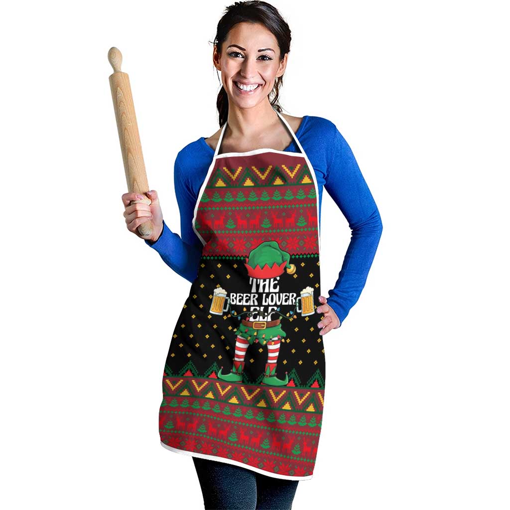 The Beer Lover Elf Christmas Apron Xmas Holiday Patterns - Wonder Print Shop