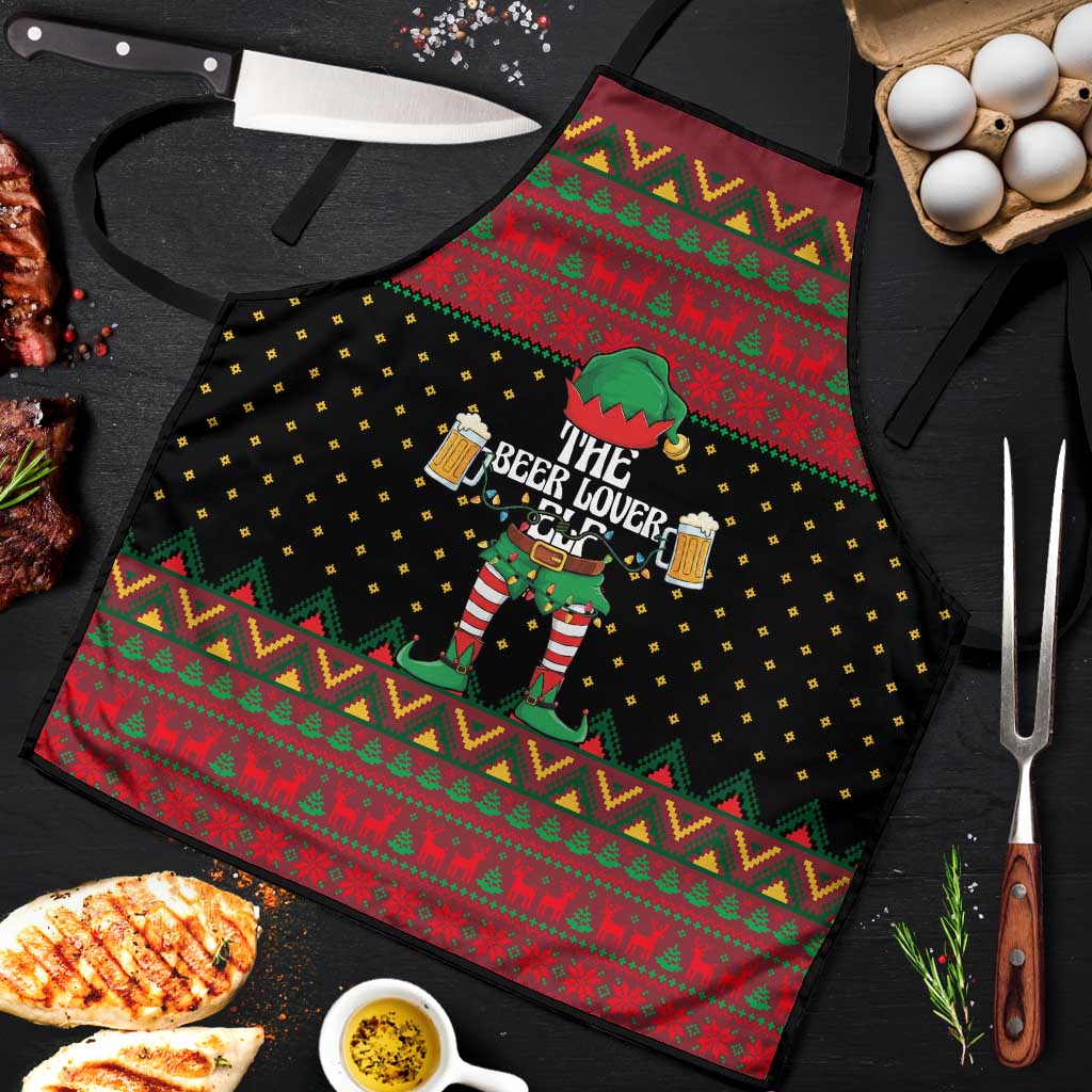 The Beer Lover Elf Christmas Apron Xmas Holiday Patterns - Wonder Print Shop