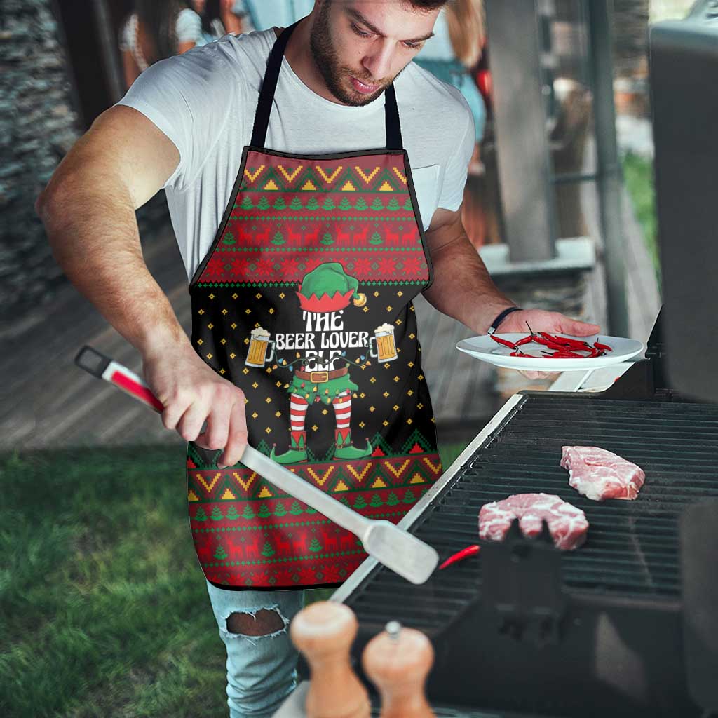 The Beer Lover Elf Christmas Apron Xmas Holiday Patterns - Wonder Print Shop