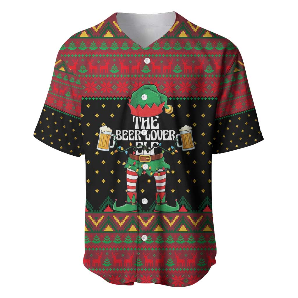 The Beer Lover Elf Christmas Baseball Jersey Xmas Holiday Patterns - Wonder Print Shop