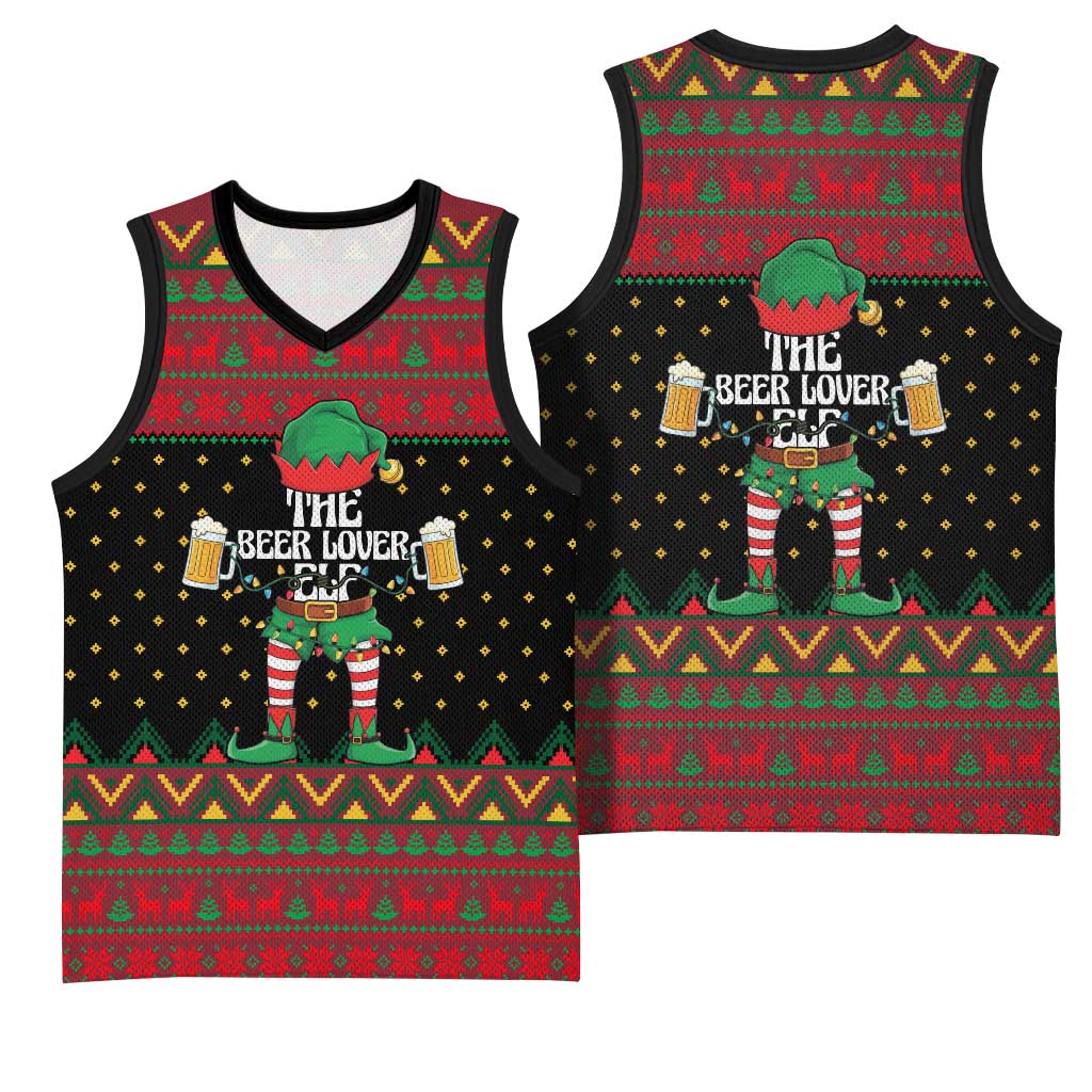The Beer Lover Elf Christmas Basketball Jersey Xmas Holiday Patterns - Wonder Print Shop