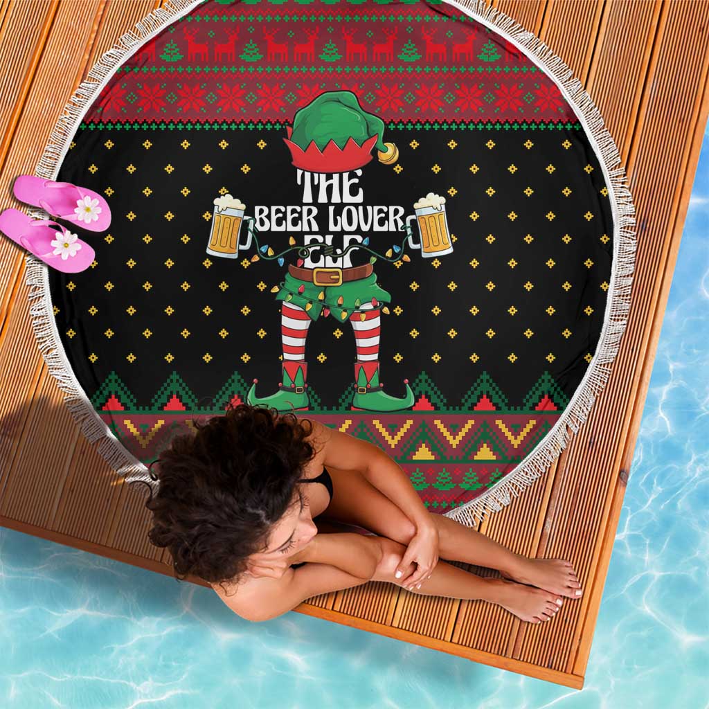 The Beer Lover Elf Christmas Beach Blanket Xmas Holiday Patterns - Wonder Print Shop