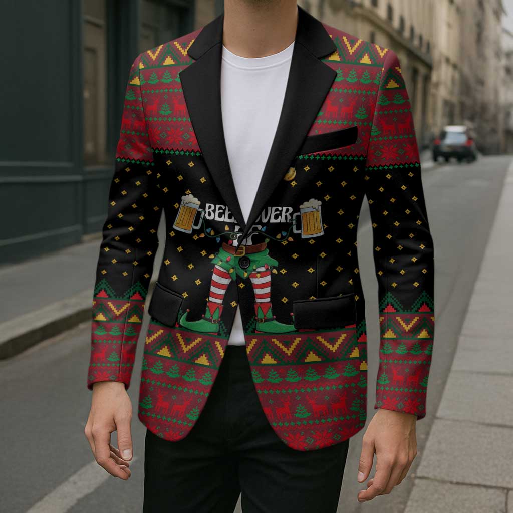 The Beer Lover Elf Christmas Blazer Xmas Holiday Patterns - Wonder Print Shop