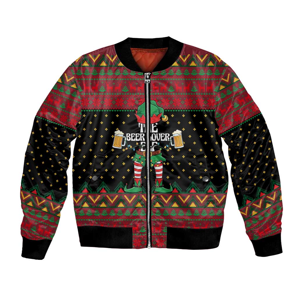 The Beer Lover Elf Christmas Bomber Jacket Xmas Holiday Patterns - Wonder Print Shop