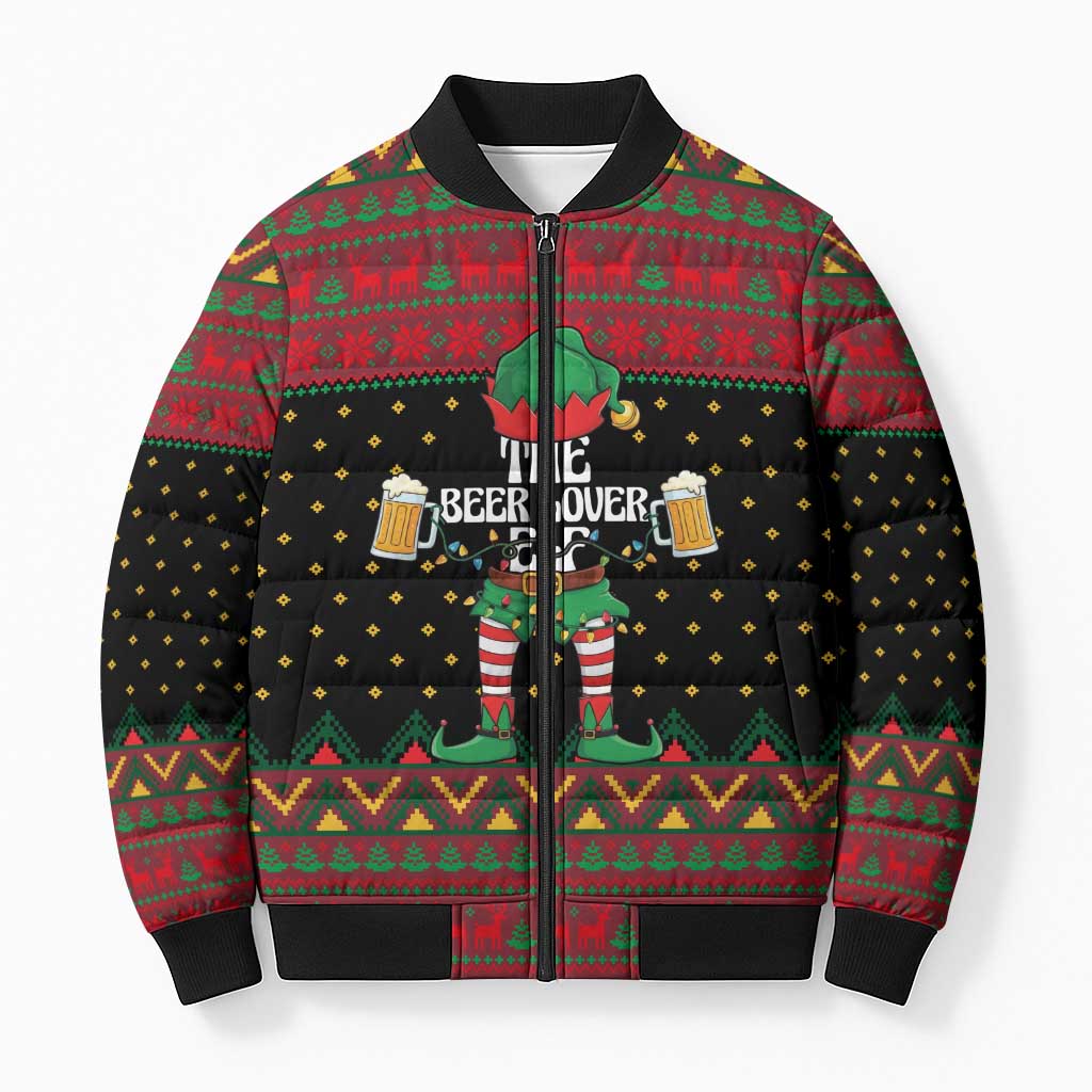 The Beer Lover Elf Christmas Bomber Puffer Jacket Xmas Holiday Patterns - Wonder Print Shop