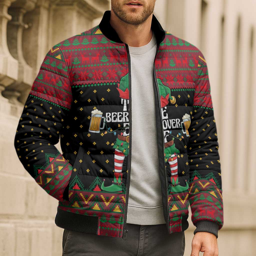 The Beer Lover Elf Christmas Bomber Puffer Jacket Xmas Holiday Patterns - Wonder Print Shop