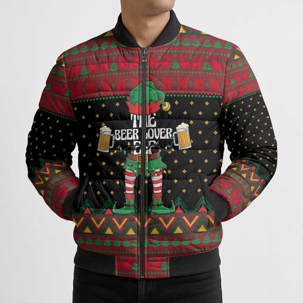 The Beer Lover Elf Christmas Bomber Puffer Jacket Xmas Holiday Patterns - Wonder Print Shop