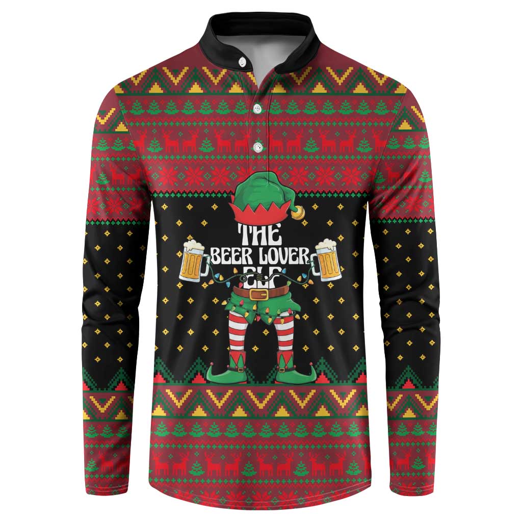 The Beer Lover Elf Christmas Button Sweatshirt Xmas Holiday Patterns - Wonder Print Shop
